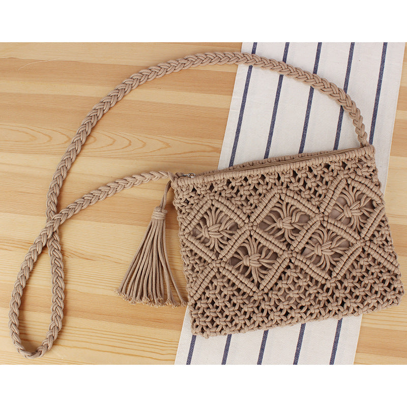 Tassel Handheld Woven Bag Retro Handheld Woven Bag Summer Vacation Tourism Beach Bag - Korvel
