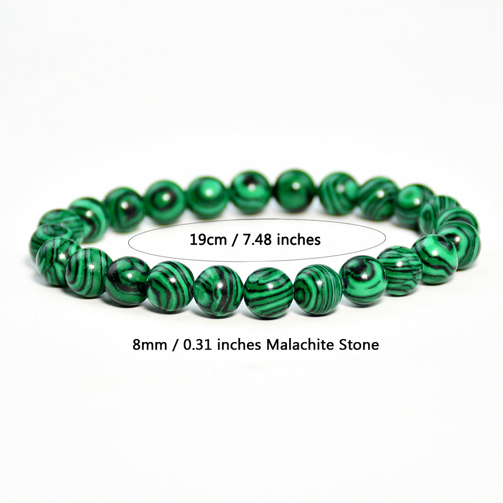 Vintage malachite beaded bracelet stacking style green bracelet men and women elastic jewelry - Korvel