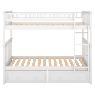 Cama litera de dos camas individuales con cajones - Blanca convertible