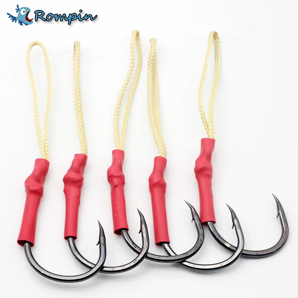 Rompin 5pcs High Carbon Steel Sharped Fishing Hook Jig With PE Line Jig Assist Barbed - Korvel