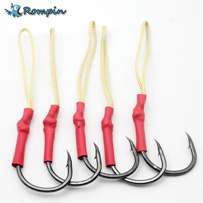 Rompin 5pcs High Carbon Steel Sharped Fishing Hook Jig With PE Line Jig Assist Barbed - Korvel