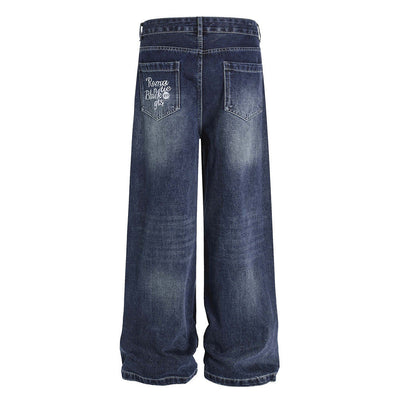 Floral Embroidered Wide-Leg Denim Pants for Men