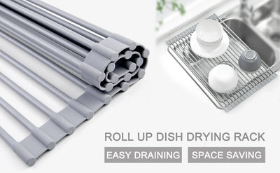 Roll Up Dish Drying Rack, Over The Sink Dish Drying Rack Kitchen Rolling Dish Drainer, Foldable Sink Rack Mat Stainless Steel Wi - Korvel