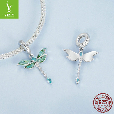 Silver Green Dragonfly DIY Pendant Charm - S925 Pure Silver