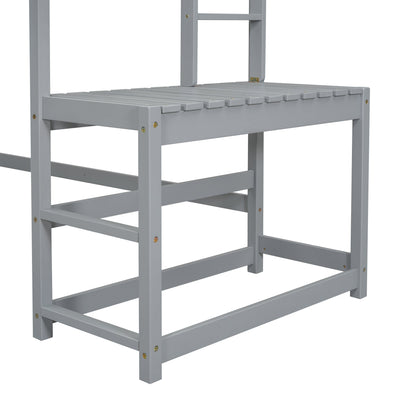 Twin High Loft Bed with Ladder landing Platform, Ladders, Guardrails,Grey - Korvel