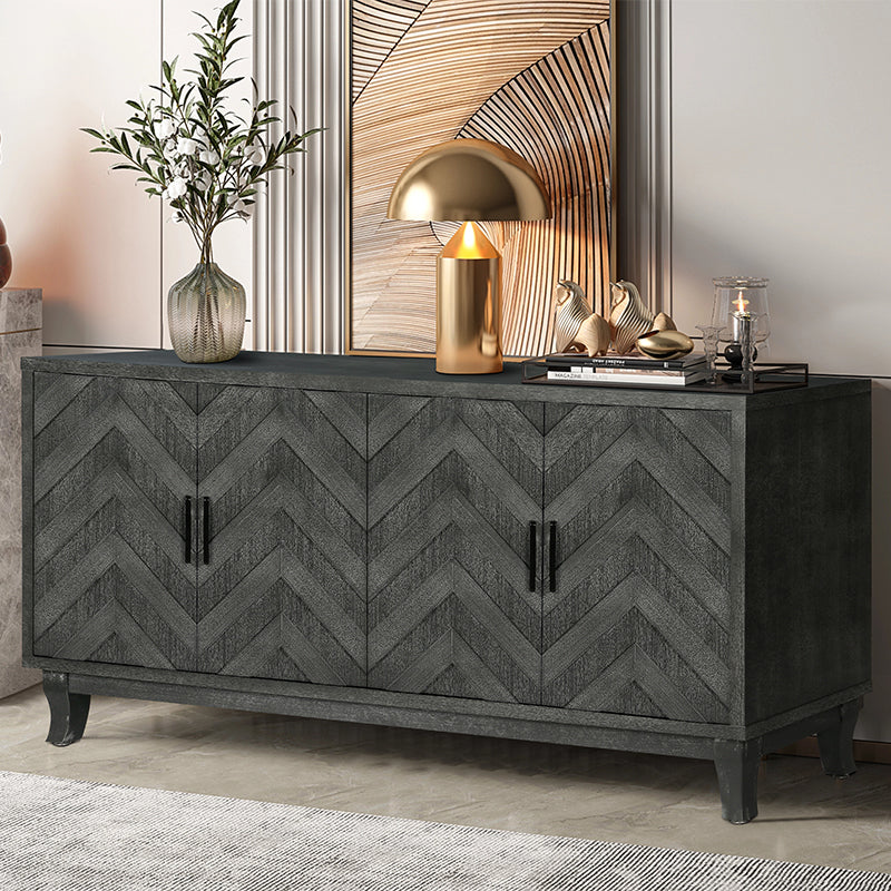 Stronger Vintage Style Buffet Cabinet Lacquered Accent Storage 4 Door Wooden Cabinets Taupe Grey - Korvel