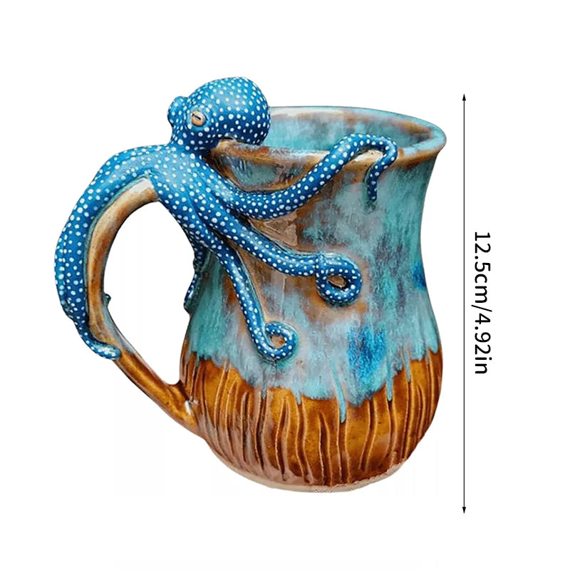 Taza de Pulpo Azul Profundo Hecha a Mano para Bebidas Calientes y Frías
