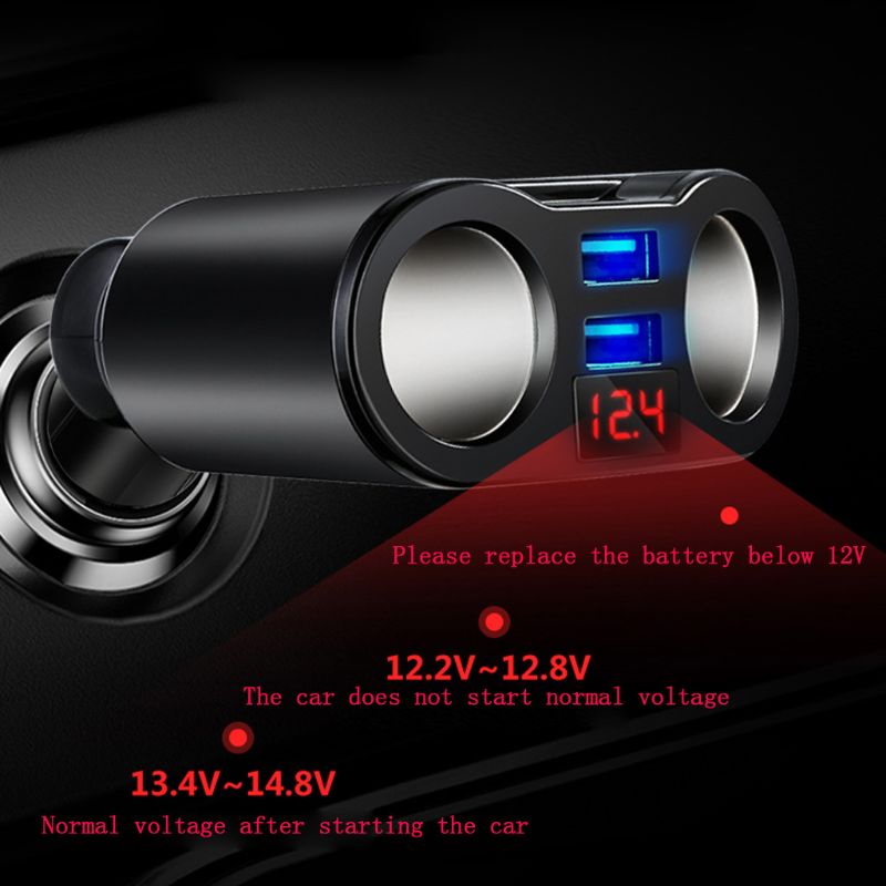 Cargador de coche dual USB 12V 24V con voltímetro LED
