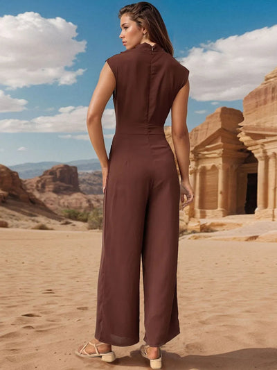 Ruched Mock Neck Sleeveless Jumpsuit - Korvel