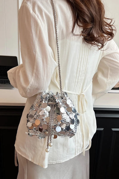 Drawstring Sequin Crossbody Bag - Korvel