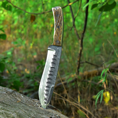 Ultimate Frontier Survival Knife – 12" Custom Forged High Carbon Steel Blade with Antler Handle - Korvel