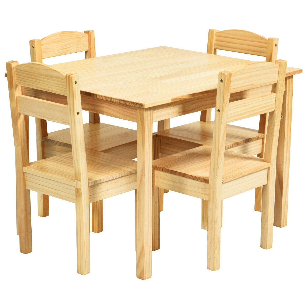 Juego de Mesa y Sillas de Madera de Pino para Niños de 5 Piezas