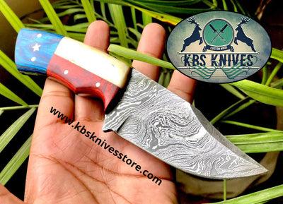 Texas Pride Damascus Hunter Knife with Unique Handle - Korvel