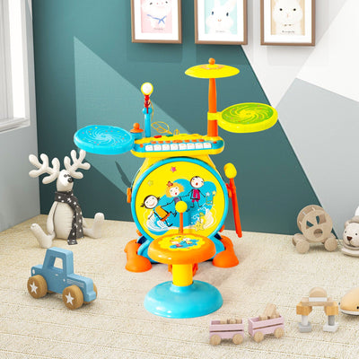 2-in-1 Kids Electronic Drum and Keyboard Set - Blue