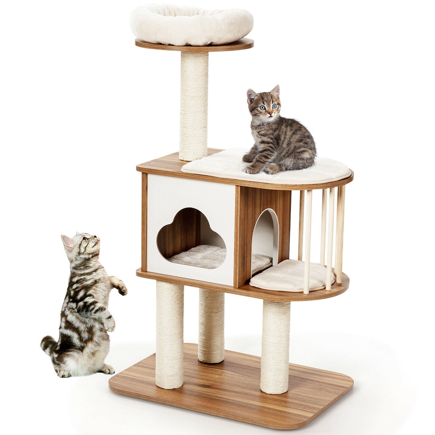 Árbol de Actividades para Gatos de Madera de 46 Pulgadas con Cojines - Marrón