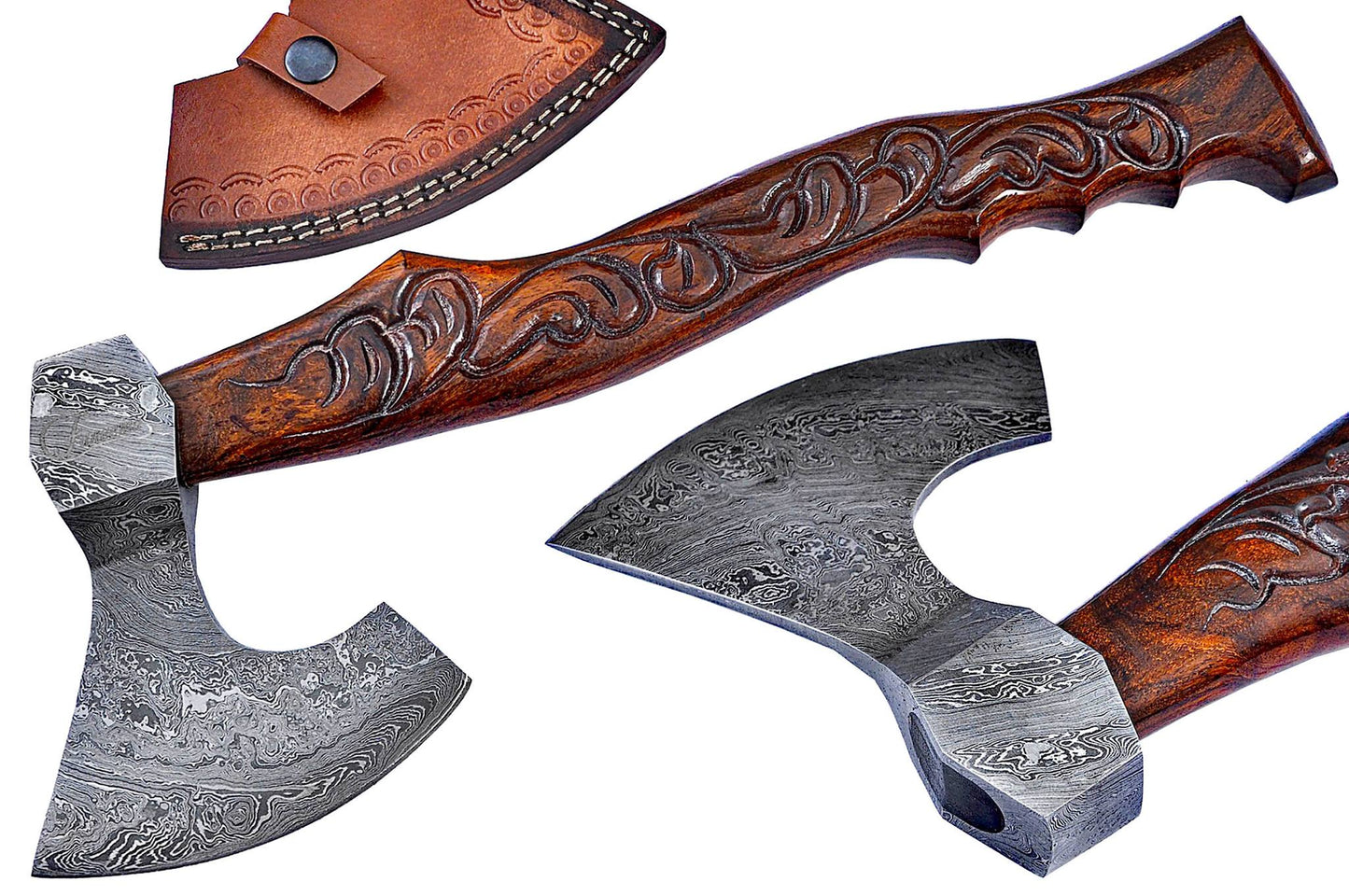 Custom Viking Beard Axe with Hand-Engraved Rosewood Handle & Damascus Steel Blade - KBS Knives Store - Korvel