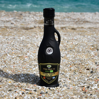 KORVEL Greek Extra Virgin Olive Oil Organic Premium PDO Kalamata, black Amphora 8.45 fl oz - 2 pack - Korvel-Food Inc.