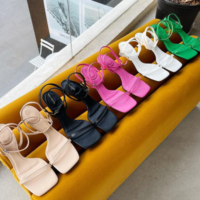 Chic Square Open Toe Women’s Sandals with Mid Heels