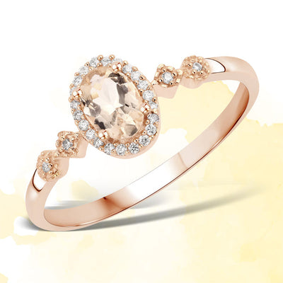 0.48 Carat Morganite and Diamond Halo Ring in 10K Rose Gold