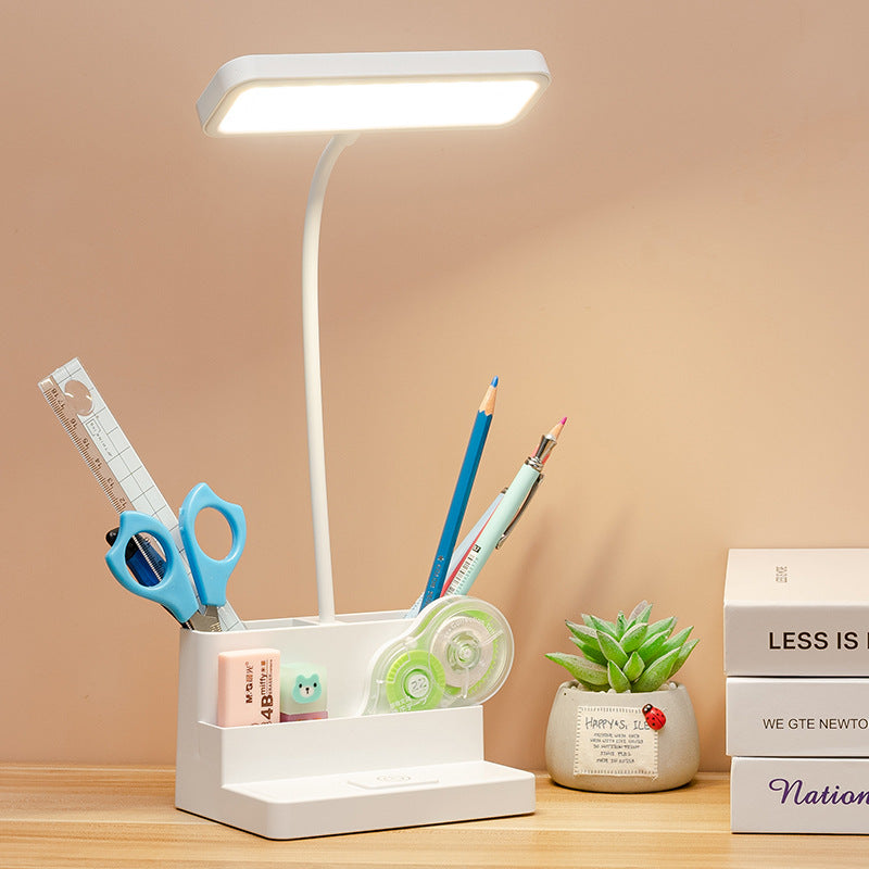Lámpara de Mesa LED con Almacenamiento para Lápices y Protección Ocular
