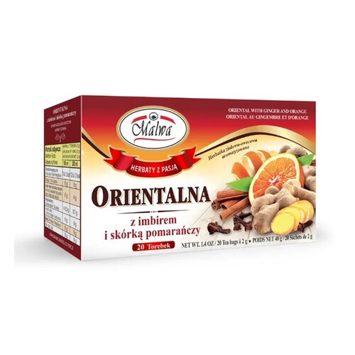 MALWA Herbal Oriental Fruit Tea with Ginger and Orange Peel - 20 Bags