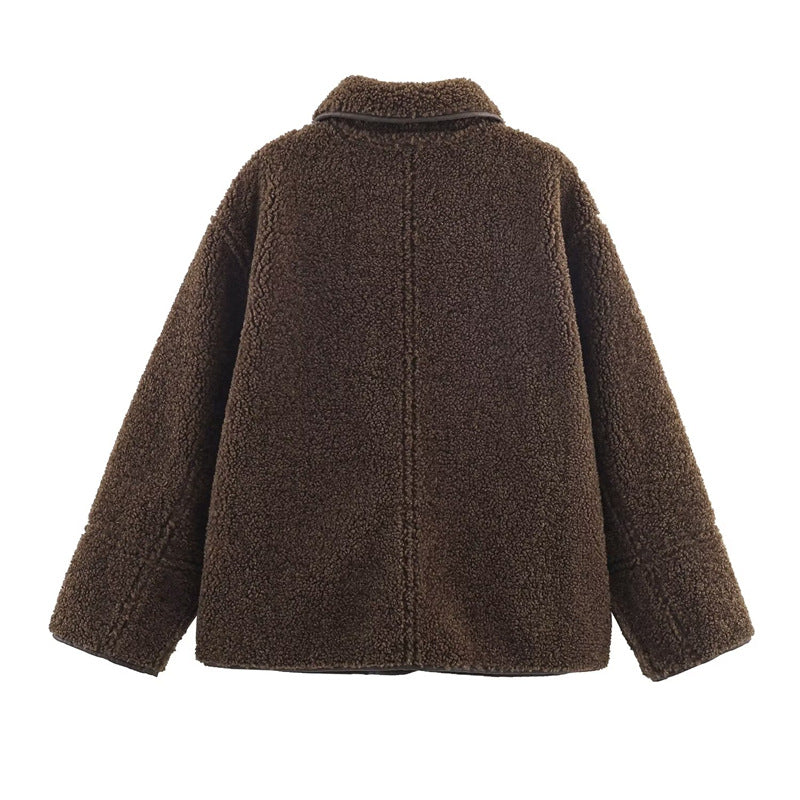 Abrigo de Cuero y Piel Doble Cara Casual y Acogedor para Mujeres