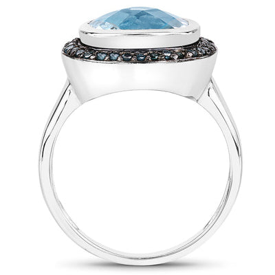 5.23 Carat Swiss Blue Topaz & Black Diamond Sterling Silver Ring