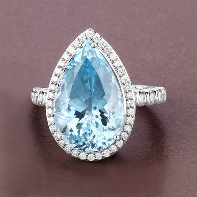 13.42 Carat Aquamarine & Diamond 14K White Gold Engagement Ring