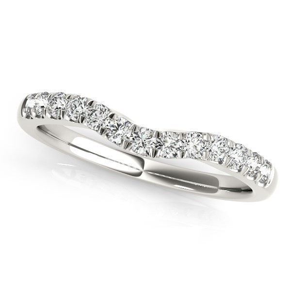 Anillo de boda de diseño curvado en oro blanco de 14k con diamantes