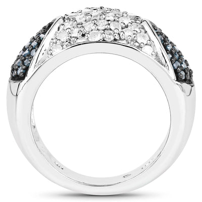0.94 Carat Genuine Blue and White Diamond Sterling Silver Ring