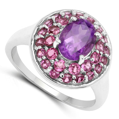 2.48 Carat Genuine Amethyst and Rhodolite Sterling Silver Ring