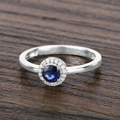 0.52 Carat Blue Sapphire and Diamond 14K White Gold Engagement Ring