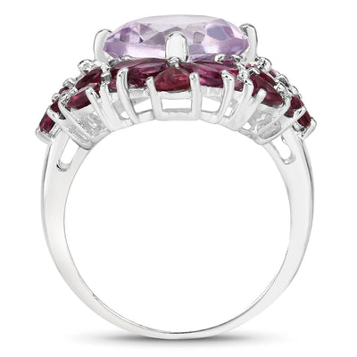 Bague en argent sterling avec améthyste rose et rhodolite de 8,19 carats