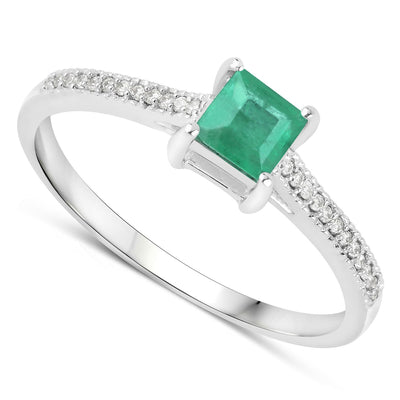 0.67 Carat Zambian Emerald & Diamond 14K White Gold Engagement Ring