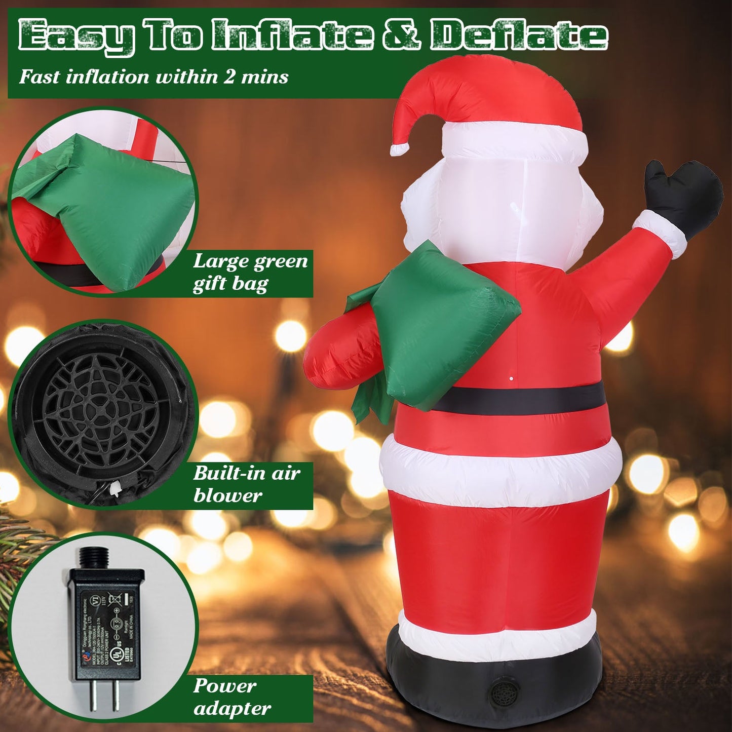 6.4ft Inflatable Giant Santa Claus with LED Lights