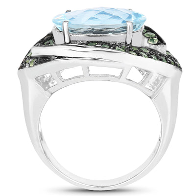 Bague en argent sterling avec topaze bleue et péridot de 7,39 carats