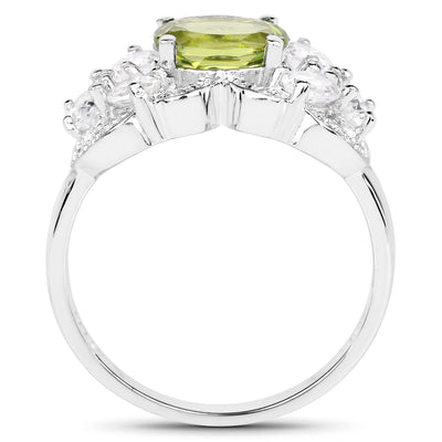 Bague en argent sterling avec péridot véritable de 2,70 carats et zircon blanc
