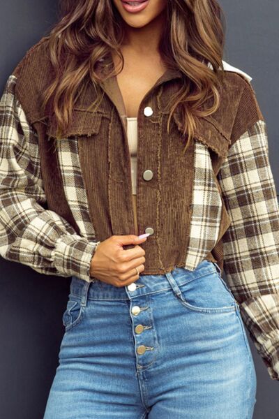 Chaqueta con Capucha de Cuadros y Dobladillo Deshilachado