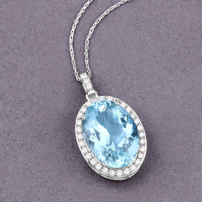 Colgante de aguamarina genuina de 9.59 quilates y diamantes en oro blanco de 14 quilates