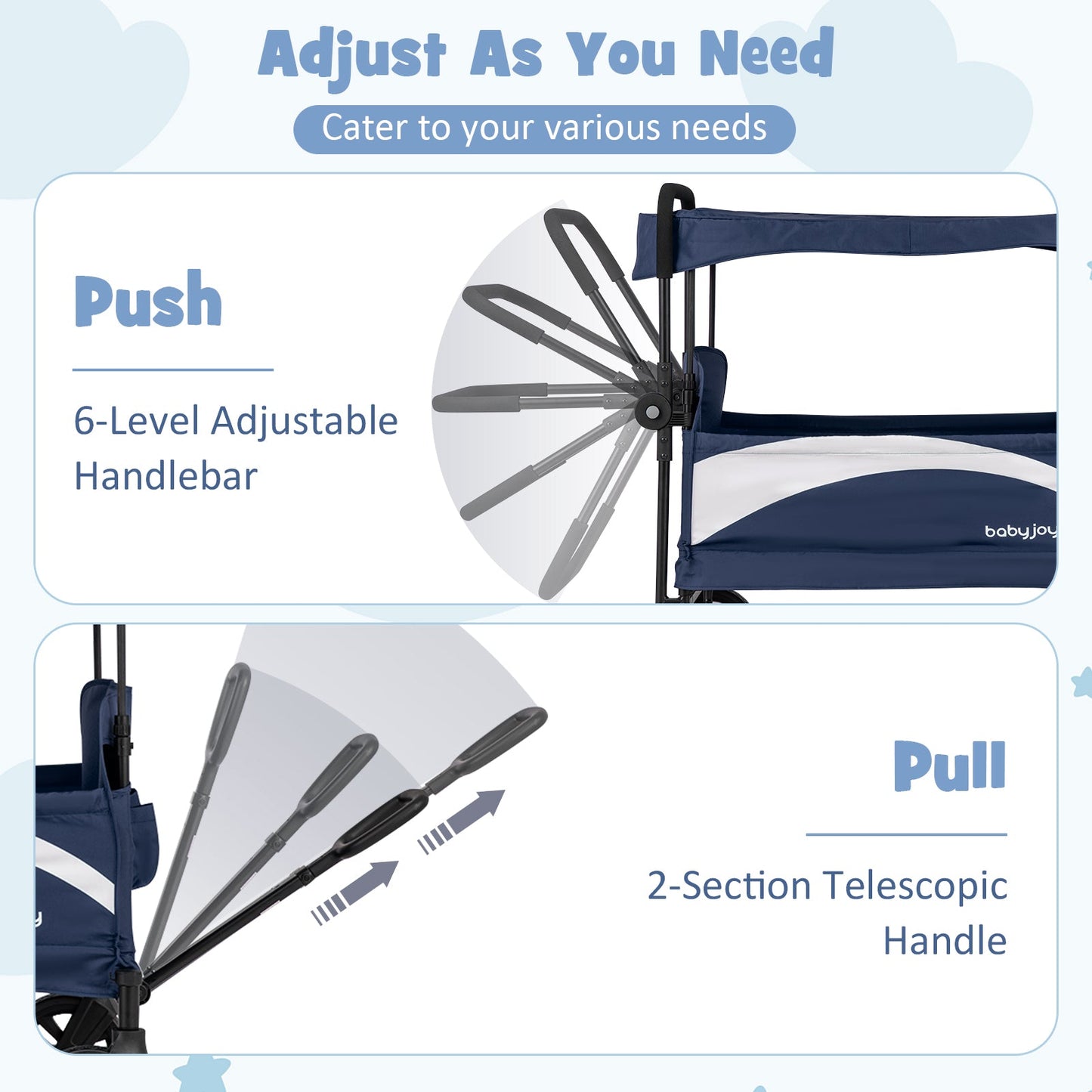 2-Seat Stroller Wagon with Adjustable Canopy - Navy