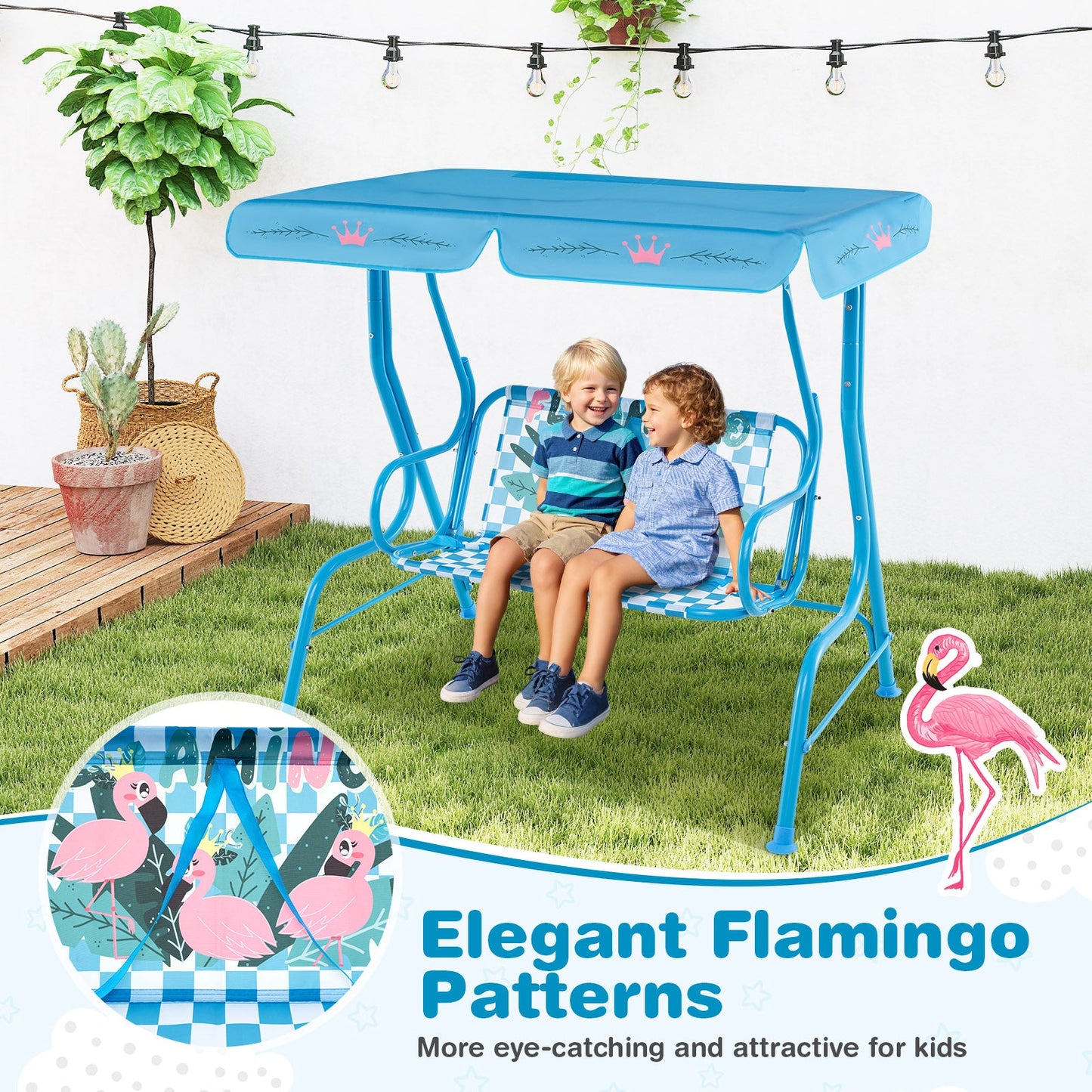 Balançoire de patio pour enfants 2 places avec auvent réglable - Marine