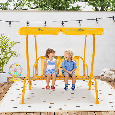 Balançoire de jardin pour enfants 2 places avec support en métal et auvent réglable