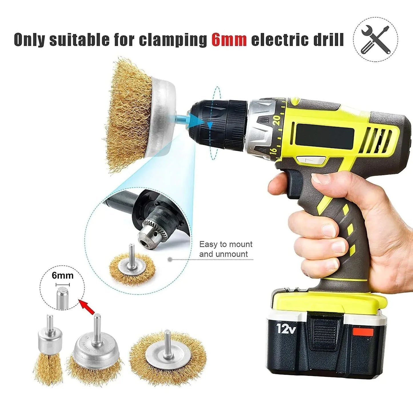 2-Pack Wire Brush Wheel Set for Drill - Rust and Paint Removal