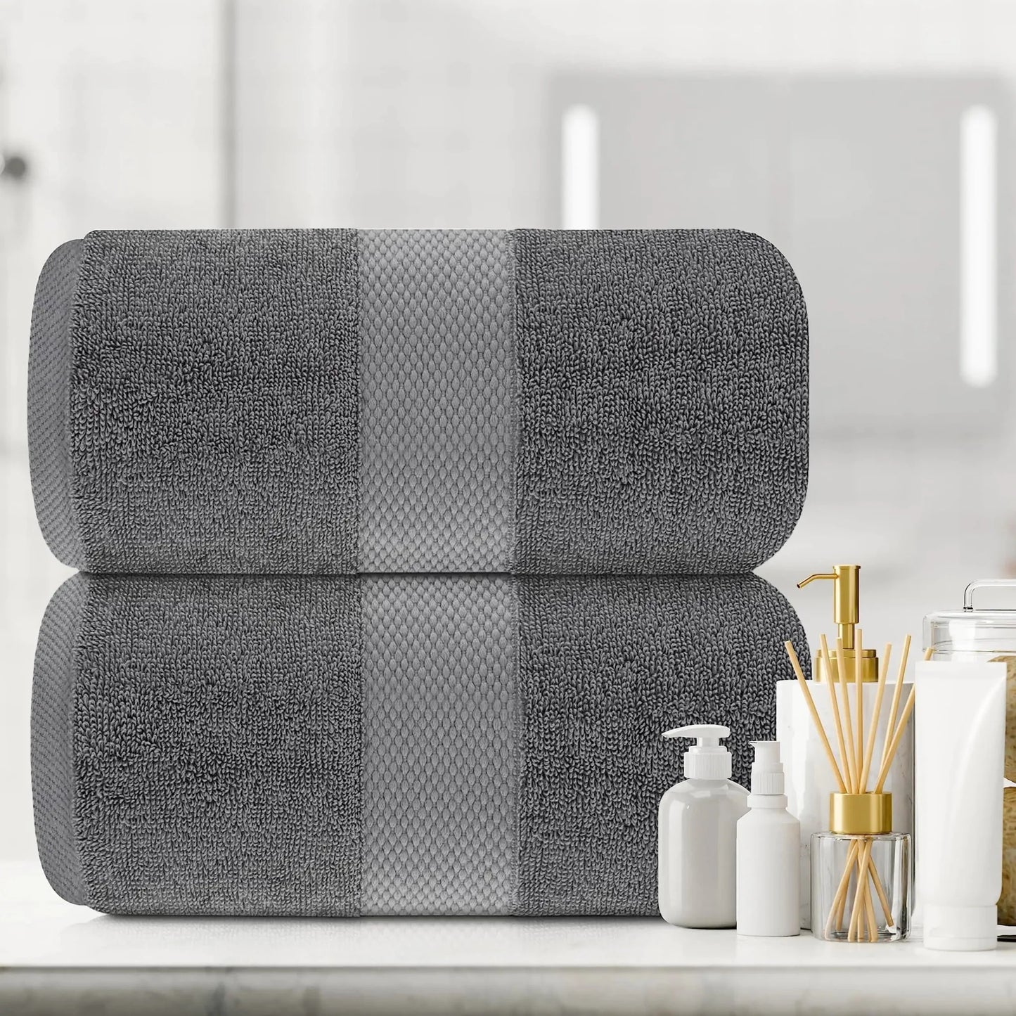 Toallas de baño suaves de lujo - Paquete de 2, extra grandes 35x70 pulgadas, gris