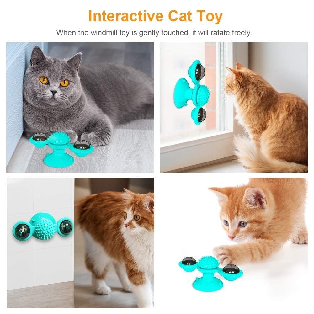 Interactive Cat Toy Set - Windmill & Grooming Brush