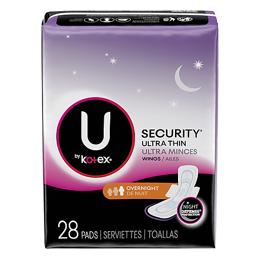 U by Kotex Seguridad Almohadillas Ultra Finas con Alas para la Noche