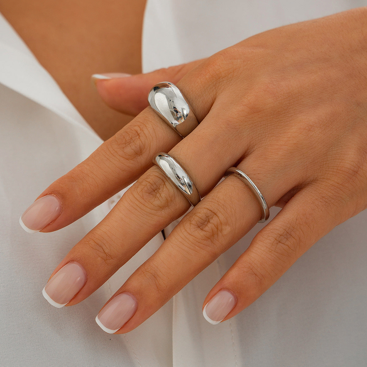 Fashion irregular alloy ring 3-piece set with smooth geometric opening ring set - Korvel