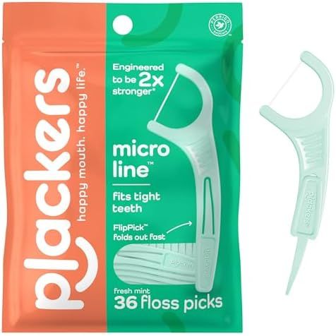 Picks de Fil Dentaire Doux Plackers - Saveur Menthe Fraîche, 75 Comptes