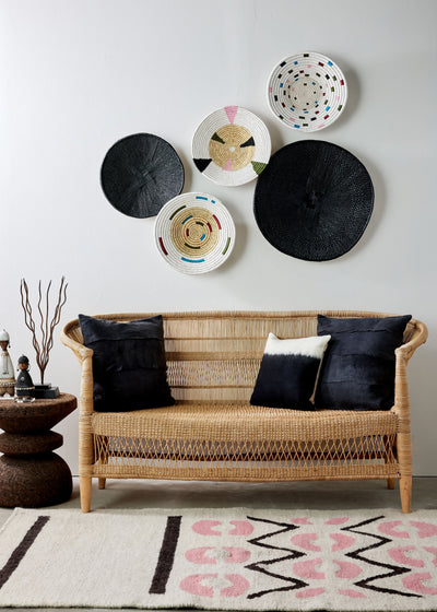 Hand-Painted Black Binga Flat Basket Set