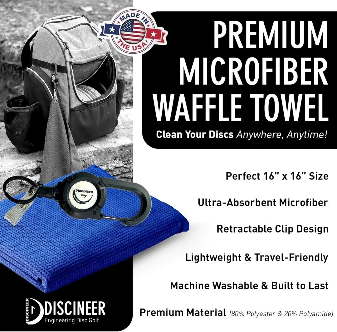 Toalla de Waffle Retráctil Premium con Carabiner - 16" x 16"